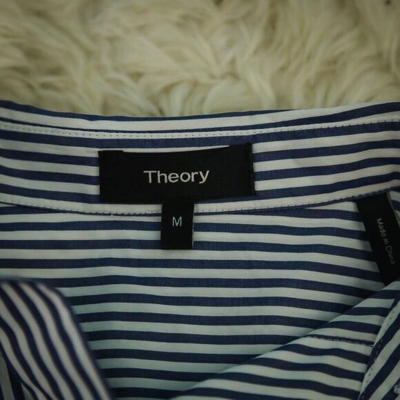 Theory Size Medium M Blue Essential Button Down Hartman Stripe Collared Shirt - Picture 3 of 5